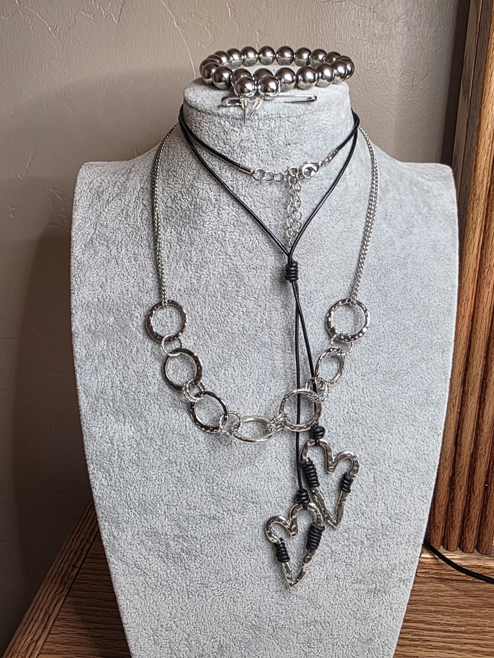 Silver-Tone Jewelry Bundle: 2 Necklaces, 1 Bracelet & 1 Pair of Stud Earrings